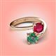 4 - Jianna 6.00 mm Cushion Lab Created Ruby and Round Lab Created Alexandrite 2 Stone Promise Ring 