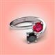 4 - Jianna 6.00 mm Cushion Lab Created Ruby and Round Black Diamond 2 Stone Promise Ring 