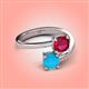 4 - Jianna 6.00 mm Cushion Lab Created Ruby and Round Turquoise 2 Stone Promise Ring 