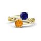 1 - Jianna 6.00 mm Cushion Lab Created Blue Sapphire and Round Citrine 2 Stone Promise Ring 