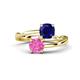 1 - Jianna 6.00 mm Cushion Lab Created Blue Sapphire and Round Lab Created Pink Sapphire 2 Stone Promise Ring 