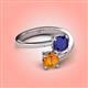 4 - Jianna 6.00 mm Cushion Lab Created Blue Sapphire and Round Citrine 2 Stone Promise Ring 