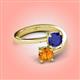 4 - Jianna 6.00 mm Cushion Lab Created Blue Sapphire and Round Citrine 2 Stone Promise Ring 