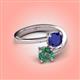 4 - Jianna 6.00 mm Cushion Lab Created Blue Sapphire and Round Lab Created Alexandrite 2 Stone Promise Ring 