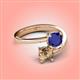 4 - Jianna 6.00 mm Cushion Lab Created Blue Sapphire and Round Smoky Quartz 2 Stone Promise Ring 