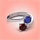 4 - Jianna 6.00 mm Cushion Lab Created Blue Sapphire and Round Red Garnet 2 Stone Promise Ring 
