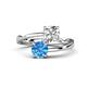 1 - Jianna 6.00 mm Cushion Forever Brilliant Moissanite and Round Blue Topaz 2 Stone Promise Ring 