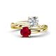 1 - Jianna 6.00 mm Cushion Forever Brilliant Moissanite and Round Ruby 2 Stone Promise Ring 