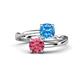 1 - Jianna 6.00 mm Cushion Blue Topaz and Round Pink Tourmaline 2 Stone Promise Ring 