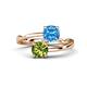1 - Jianna 6.00 mm Cushion Blue Topaz and Round Peridot 2 Stone Promise Ring 