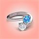 4 - Jianna 6.00 mm Cushion Blue Topaz and Round White Sapphire 2 Stone Promise Ring 