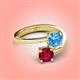 4 - Jianna 6.00 mm Cushion Blue Topaz and Round Ruby 2 Stone Promise Ring 