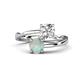 1 - Jianna IGI Certified 6.00 mm Cushion Lab Grown Diamond and Round Opal 2 Stone Promise Ring 
