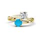 1 - Jianna IGI Certified 6.00 mm Cushion Lab Grown Diamond and Round Turquoise 2 Stone Promise Ring 