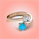 4 - Jianna IGI Certified 6.00 mm Cushion Lab Grown Diamond and Round Turquoise 2 Stone Promise Ring 