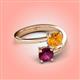 4 - Jianna 6.00 mm Cushion Citrine and Round Rhodolite Garnet 2 Stone Promise Ring 