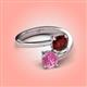 4 - Jianna 6.00 mm Cushion Red Garnet and Round Lab Created Pink Sapphire 2 Stone Promise Ring 