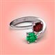4 - Jianna 6.00 mm Cushion Red Garnet and Round Emerald 2 Stone Promise Ring 