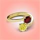 4 - Jianna 6.00 mm Cushion Red Garnet and Round Yellow Diamond 2 Stone Promise Ring 