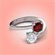 4 - Jianna 6.00 mm Cushion Red Garnet and Round White Sapphire 2 Stone Promise Ring 
