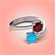 4 - Jianna 6.00 mm Cushion Red Garnet and Round Turquoise 2 Stone Promise Ring 