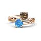 1 - Jianna 6.00 mm Cushion Smoky Quartz and Round Blue Topaz 2 Stone Promise Ring 