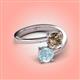 4 - Jianna 6.00 mm Cushion Smoky Quartz and Round Aquamarine 2 Stone Promise Ring 