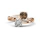 1 - Jianna 6.00 mm Cushion Smoky Quartz and Round Forever Brilliant Moissanite 2 Stone Promise Ring 