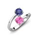 5 - Jianna 6.00 mm Cushion Lab Created Pink Sapphire and Round Iolite 2 Stone Promise Ring 