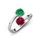 5 - Jianna 6.00 mm Cushion Lab Created Ruby and Round Emerald 2 Stone Promise Ring 