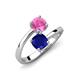 5 - Jianna 6.00 mm Cushion Lab Created Blue Sapphire and Round Lab Created Pink Sapphire 2 Stone Promise Ring 