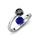 5 - Jianna 6.00 mm Cushion Lab Created Blue Sapphire and Round Black Diamond 2 Stone Promise Ring 