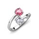 5 - Jianna IGI Certified 6.00 mm Cushion Lab Grown Diamond and Round Pink Tourmaline 2 Stone Promise Ring 