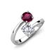 5 - Jianna IGI Certified 6.00 mm Cushion Lab Grown Diamond and Round Rhodolite Garnet 2 Stone Promise Ring 