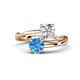 1 - Jianna GIA Certified 6.00 mm Cushion Natural Diamond and Round Blue Topaz 2 Stone Promise Ring 