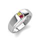 4 - Ethan 3.00 mm Round Yellow Diamond and Ruby 2 Stone Men Wedding Ring 