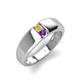 4 - Ethan 3.00 mm Round Yellow Diamond and Amethyst 2 Stone Men Wedding Ring 