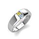 4 - Ethan 3.00 mm Round Yellow Diamond and Aquamarine 2 Stone Men Wedding Ring 