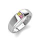 4 - Ethan 3.00 mm Round Yellow Diamond and Pink Tourmaline 2 Stone Men Wedding Ring 