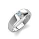 4 - Ethan 3.00 mm Round Aquamarine and Lab Grown Diamond 2 Stone Men Wedding Ring 
