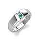 4 - Ethan 3.00 mm Round Aquamarine and Emerald 2 Stone Men Wedding Ring 