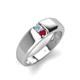 4 - Ethan 3.00 mm Round Aquamarine and Ruby 2 Stone Men Wedding Ring 