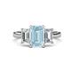 1 - Aletta 9x7 mm Emerald Cut Aquamarine and Lab Grown Diamond Three Stone Engagement Ring 