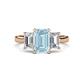 1 - Aletta 9x7 mm Emerald Cut Aquamarine and Lab Grown Diamond Three Stone Engagement Ring 