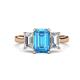 1 - Aletta 9x7 mm Emerald Cut Blue Topaz and Lab Grown Diamond Three Stone Engagement Ring 