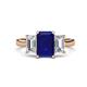 1 - Aletta 9x7 mm Emerald Cut Lab Created Blue Sapphire and Lab Grown Diamond Three Stone Engagement Ring 