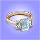 4 - Aletta 9x7 mm Emerald Cut Aquamarine and Lab Grown Diamond Three Stone Engagement Ring 