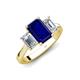 5 - Aletta 9x7 mm Emerald Cut Lab Created Blue Sapphire and Lab Grown Diamond Three Stone Engagement Ring 
