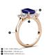 6 - Aletta 9x7 mm Emerald Cut Lab Created Blue Sapphire and Lab Grown Diamond Three Stone Engagement Ring 