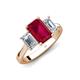 5 - Aletta 9x7 mm Emerald Cut Lab Created Ruby and Lab Grown Diamond Three Stone Engagement Ring 